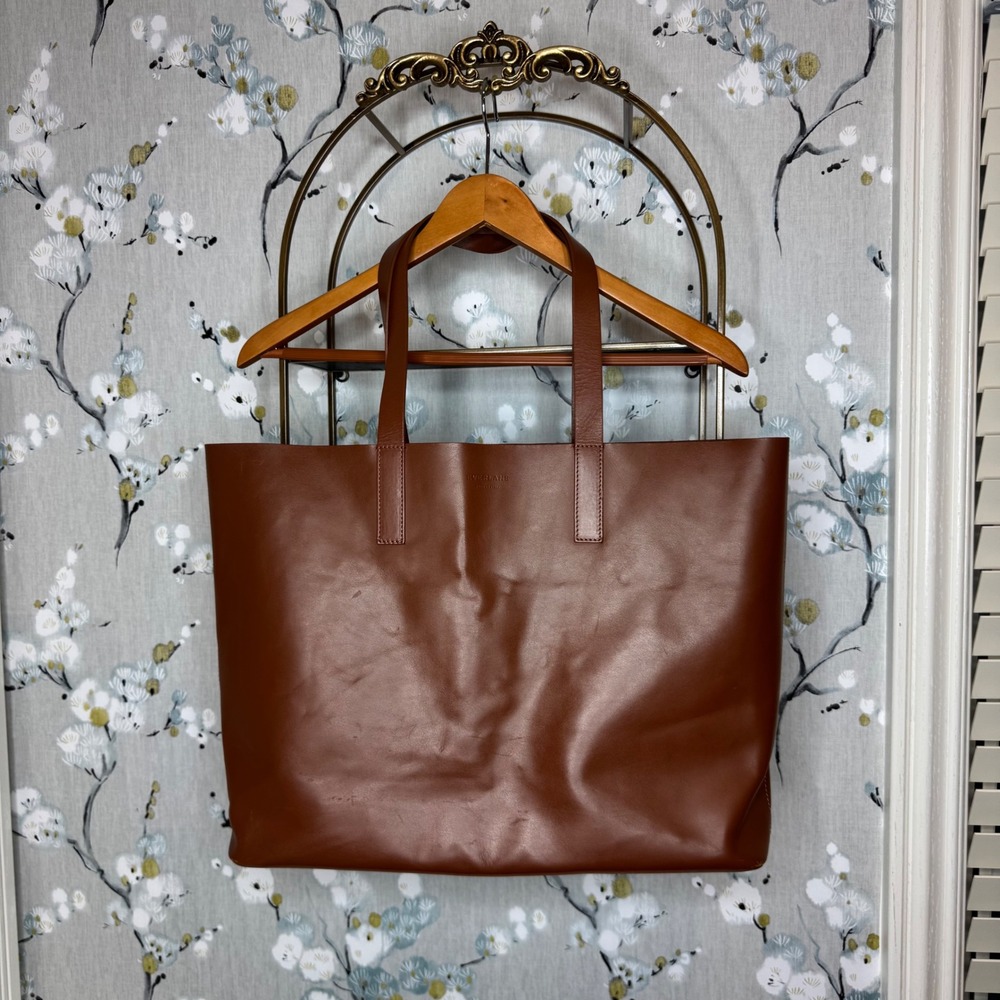 Everlane Day Market Tote Cognac Brown Leather Shoulder Bag Made in Italy